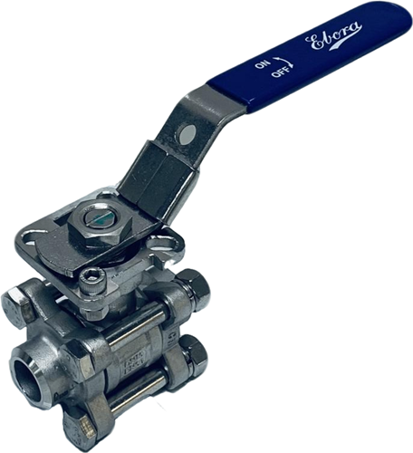 Ebora  3-delige RVS kogelkraan DN15 BW, PN63 met opbouwflens ISO5211 F03/F04, vierkant 9 mm, met hendel QC18-31162