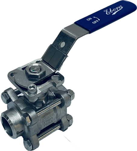 Ebora  3-delige RVS kogelkraan DN25 BW, PN63 met opbouwflens ISO5211 F04/F05, vierkant 11 mm, met hendel QC18-31164