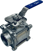 3-teiliges Edelstahl-Kugelhahn DN80 BW-Schweißenden PN40 mit Aufbauflansch ISO5211 F07/F10, Quadrat 17 mm, mit Hebel, QC18-31169