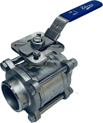 3-piece stainless steel ball valve DN80 BW welding ends, PN40 with mounting flange ISO5211 F07/F10, square 17 mm, with lever, QC18-31169