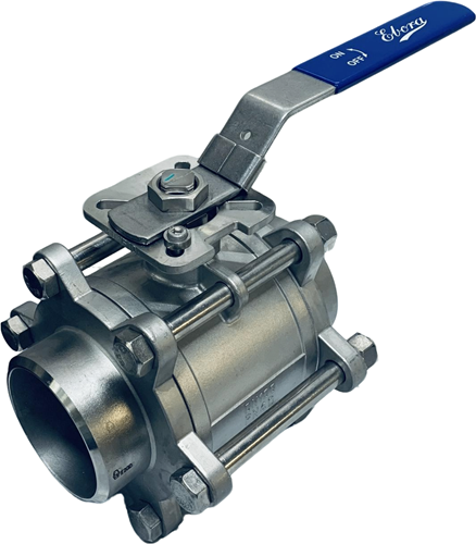 Ebora  3-delige RVS kogelkraan DN100 BW, PN40 met opbouwflens ISO5211 F07/F10, vierkant 22 mm, met hendel QC18-31170