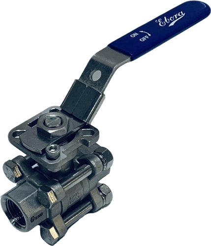 Ebora  3-teilige Edelstahl Kugelhahn 1/2 BSPP, PN63 mit Aufbauflansch ISO5211 F03/F04, Quadrat 9 mm, mit Handhebel QC18-31123