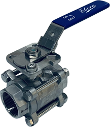 Ebora  3-teilige Edelstahl Kugelhahn 1 1/2 BSPP, PN63 mit Aufbauflansch ISO5211 F05/F07, Quadrat 14 mm, mit Handhebel QC18-31127