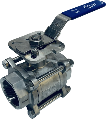 Ebora  3-delige RVS kogelkraan 2 1/2 BSPP, PN40 met opbouwflens ISO5211 F07/F10, vierkant 17 mm, met hendel QC18-31129