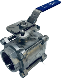 Ebora  3-teilige Edelstahl Kugelhahn 3 BSPP, PN40 mit Aufbauflansch ISO5211 F07/F10, Quadrat 17 mm, mit Handhebel QC18-31130