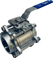 Ebora  3-piece stainless steel ball valve 4 BSPP, PN40 with topflange ISO5211 F07/F10, square 22 mm, with handle QC18-31131