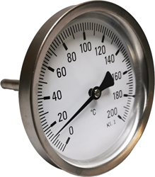 RVS bimetaalthermometer ø100 0-200°C Insteek: 100mm, RVS thermomtr ø100 0-200° l=100 Ebora