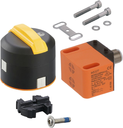 Inductieve klepstandsensor voor pneumatische aandrijving met schakelnok 90 graden, IN5327+E12517+E12526+E11310