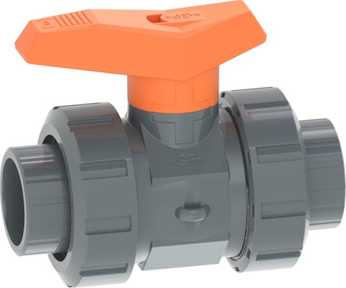 Georg Fischer Kogelkraan 542 PVC-U/FKM d63DN50, lijmmof PVC-U PTFE-boring, 161542017