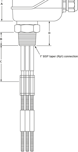 Spirax Sarco LP11 4<br />Satz mit 4 Elektroden 1000 mm Material: Edelstahl 316 L&nbsp<br />8 Kontermuttern<br />2 Stützen