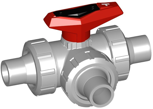 Georg Fischer Kogelkraan 543 CPVC/EPDM T-H d63DN50, lijmeind horizontaal T-boring, 163543227