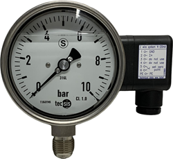 Sale Tecsis stainless steel pressure gauge 0..10 bar Round 100mm, 1/2, P2114B075002