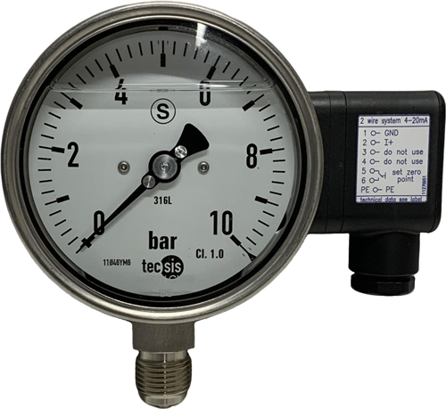 Sale Tecsis stainless steel pressure gauge 0..10 bar Round 100mm, 1/2, P2114B075002