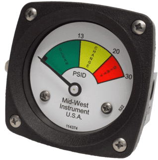 Mid-West Instrument Tri-Color Dial (Clean/Change/Dirty) rolmembraan pressure gauge - model 522C-3