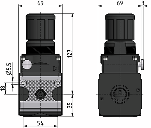 Pneumatische membraanpomp Droogloopbeveiliging G1/2 met geïntegreerde startknop, EBPDDR-1/2-2