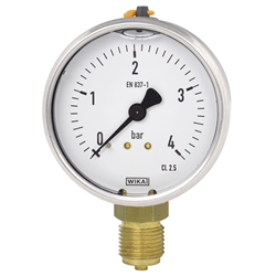 Wika Bourdon buis manometer, koperlegering RVS behuizing