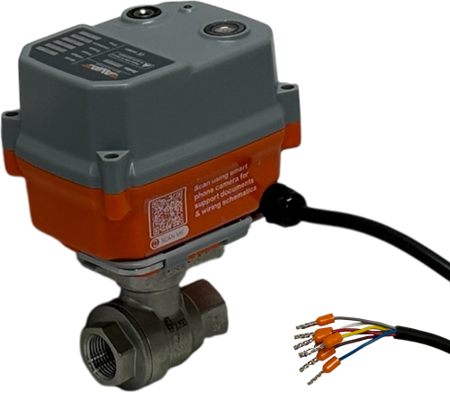 Ebora  2-piece stainless steel ball valve 3/8" BSPP, PN63, with actuator-AVA B10, stainless steel/PTFE-FKM, 24V 50Hz, running time 5sec. EBQB18-31122-Ava B10 24  V