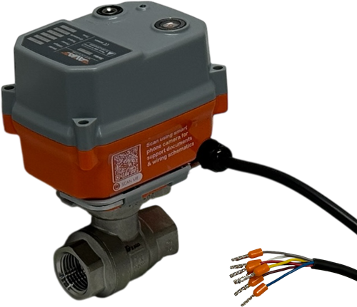 Ebora  2-piece stainless steel ball valve 1/2 BSPP, PN63, with actuator-AVA B10, stainless steel/PTFE-FKM, 230V 50Hz, running time 5sec. EBQB18-31123-Ava B10 230 V