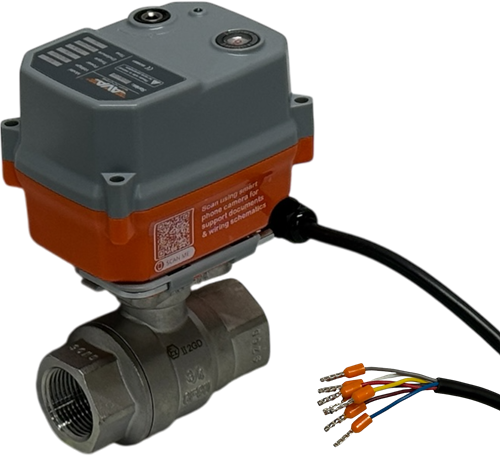 Ebora  2-teiliger Edelstahl-Kugelhahn 3/4" BSPP, PN63, mit Antrieb-AVA B10, Edelstahl/PTFE-FKM, 24V 50Hz, Laufzeit 5sec. EBQB18-31124-Ava B10 24 V