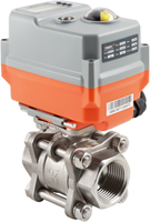 Ebora  3-piece stainless steel ball valve 11/4’ BSPP, PN63, with actuator-AVA B20, stainless steel/PTFE-FKM, 24V ac/dc, running time 10sec. EBQC1826-Ava B20 24 V