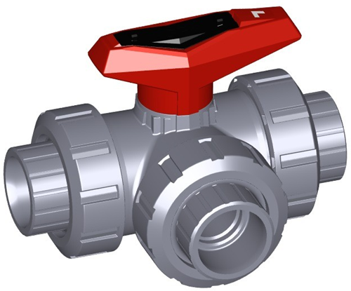 Georg Fischer 169543204, Ball Valve 543 ABS/EPDM T-H d32DN25, Socket horizontal T-bore