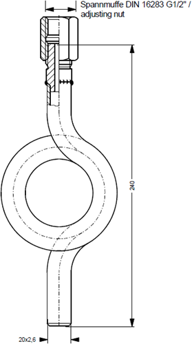 Sifonpijp Varkensstaart DIN 16282 Form D, staal met laseind en spanmof DIN 16283 G1/2 recht P235GH-TC1-2