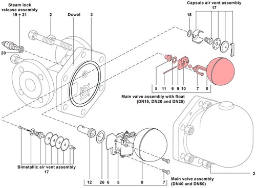 Spirax Sarco Klep/vlotter 4, 5BAR FT20/44/47 FT46/CA46S DN25, 624080