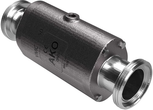 AKO Armaturen Air operated pinch valve VMC, Hyg. threaded spigot (DIN) Stainless steel 1.4408/Nitrile (food, pale) DN 50, VMC50.07LW.50RM.50
