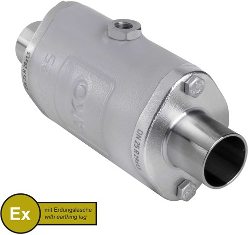 AKO Armaturen Air operated pinch valve VMC, Weld-on ends (DIN) Aluminium/Natural rubber (cond., silicone-free) DN 25, VMCX25.03SFLFK.50R.30LX