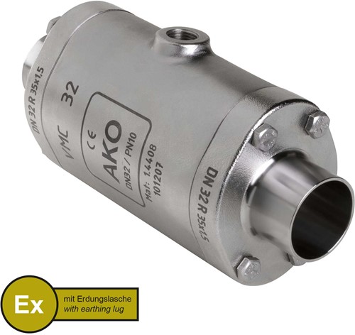AKO Armaturen Air operated pinch valve VMC, Weld-on ends (DIN) Stainless steel 1.4408/Natural rubber (cond.) DN 32, VMCX32.03LF.50R.50