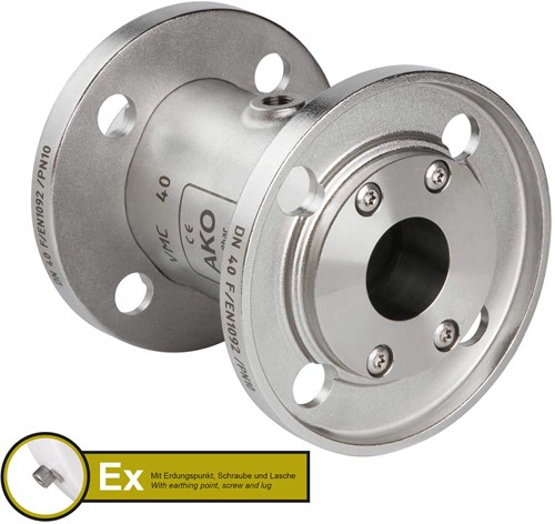 AKO Armaturen Air operated pinch valve VMC, Flange (DIN) Stainless steel 1.4408/Natural rubber (cond., silicone-free) DN 40, VMCX40.03SFLF.50F.50