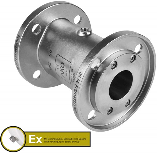 AKO Armaturen Air operated pinch valve VMC, Flange (DIN) Stainless steel 1.4408/EPDM HTEC (food, cond.) DN 50, VMCX50.04HTECLF.50F.50