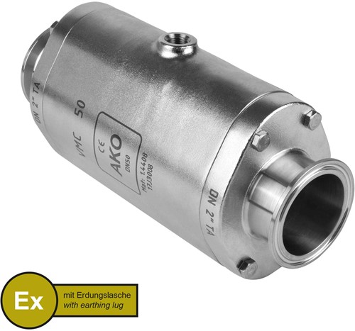 AKO Armaturen Air operated pinch valve VMC, Tri-clamp (DIN, row C) Stainless steel 1.4408/Natural rubber (cond., silicone-free) DN 50, VMCX50.03SFLF.50TA.50