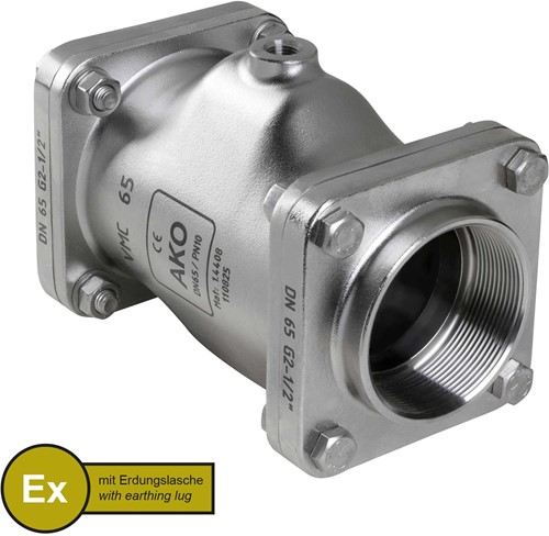 AKO Armaturen Air operated pinch valve VMC, Internal thread (DIN) Stainless steel 1.4408/Natural rubber (cond., silicone-free) DN 65, VMCX65.03SFLF.50G.50