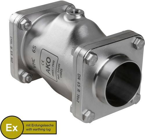 AKO Armaturen Air operated pinch valve VMC, Weld-on ends (DIN) Stainless steel 1.4408/Natural rubber (cond., silicone-free) DN 65, VMCX65.03SFLF.50R.50