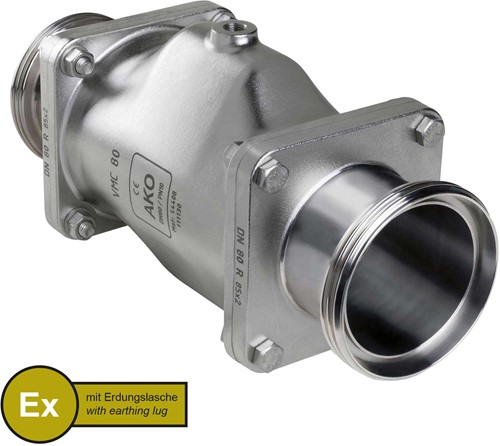 AKO Armaturen Air operated pinch valve VMC, Threaded spigot (DIN) Stainless steel 1.4408/Natural rubber (cond.) DN 80, VMCX80.03LF.50M.50