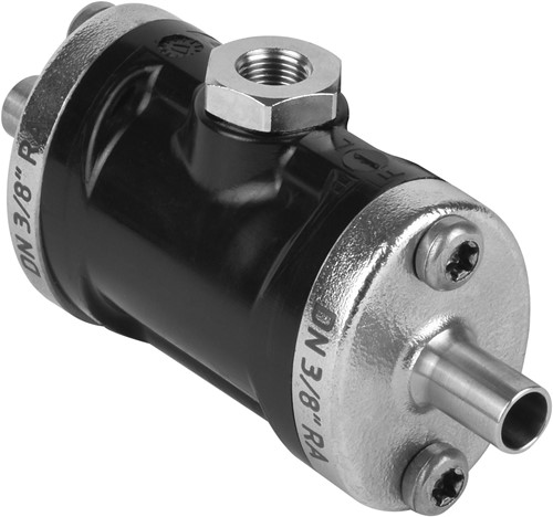 AKO Armaturen Lucht bediende slangafsluiter VM, laseinden (ASTM) POM (zwart)/Natuurlijk rubber (food, bleek) DN 10, VMP010.02XK.50RA.72