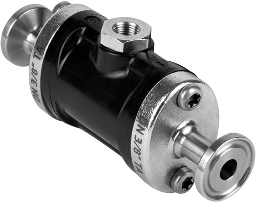 AKO Armaturen Air operated pinch valve VM, Tri-clamp (DIN, row C) POM (black)/Nitrile (food) DN 10, VMP010.07LSK.50TA.72