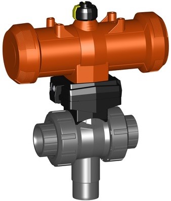 Georg Fischer Pneumatisch bediende 3-weg kogelkranen Type 285 PVC-U-2