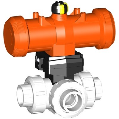 Georg Fischer Pneumatisch bediende 3-weg kogelkranen SYGEF Standaard Type 287 - PVDF