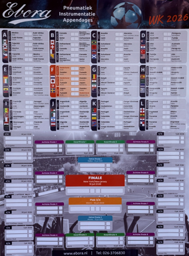 Ebora Gratis WK 2026 Voetbal speelschema posters 500 x 700 mm