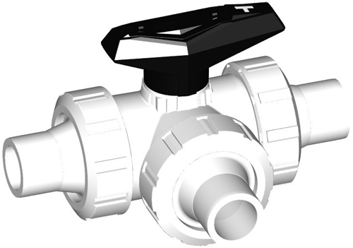 Georg Fischer 175543131, Ball Valve 543 PVDF/FKM T-H d16DN10, Welding socket horizontal T-bore