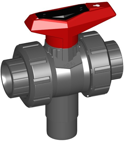 Georg Fischer Kogelkraan PVC-U/FKM L-V d40DN32, lijmmof SF verticaal L-boring, 161543795